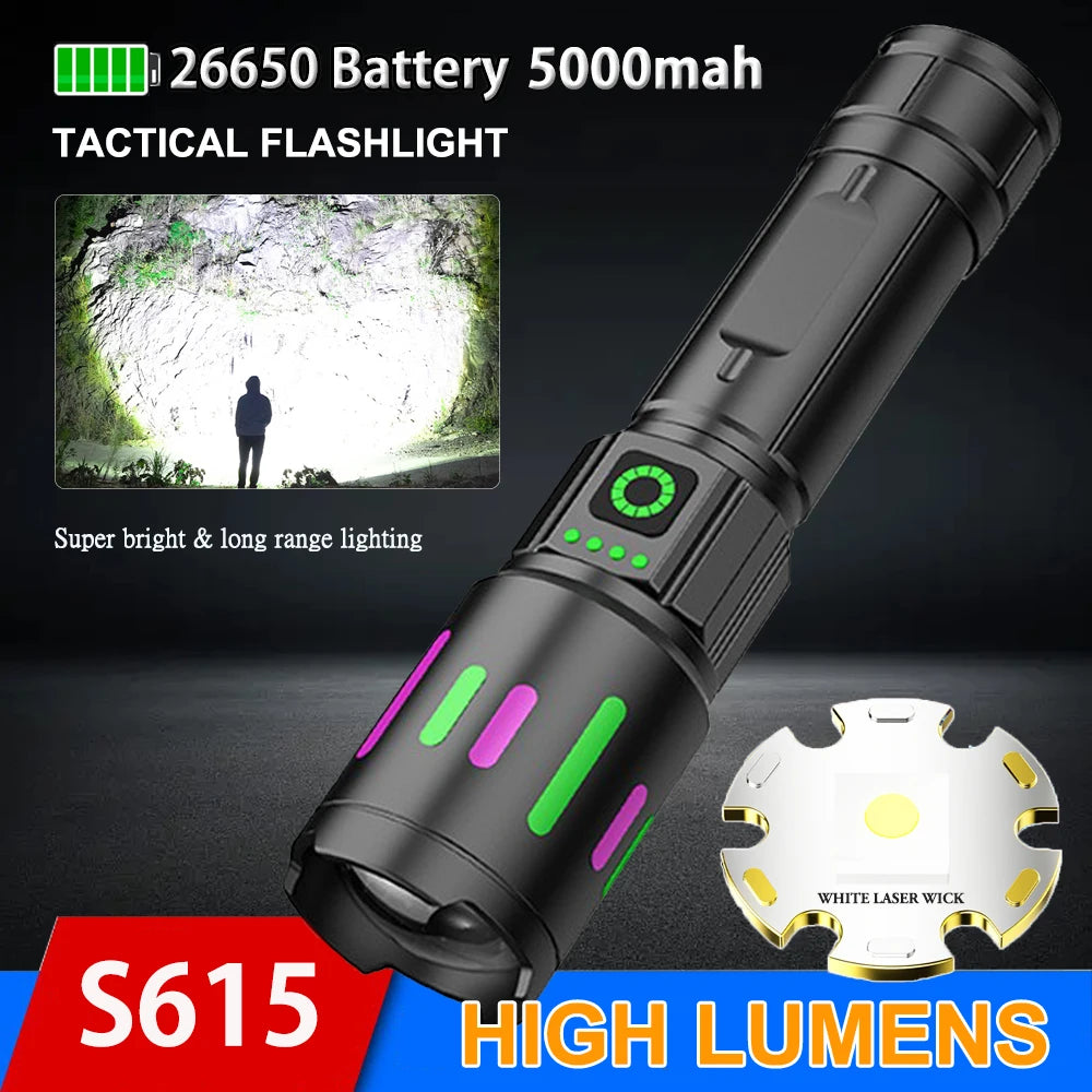 S615 Rechargeable Zoomable LED Flashlight for Outdoor Camping Hiking