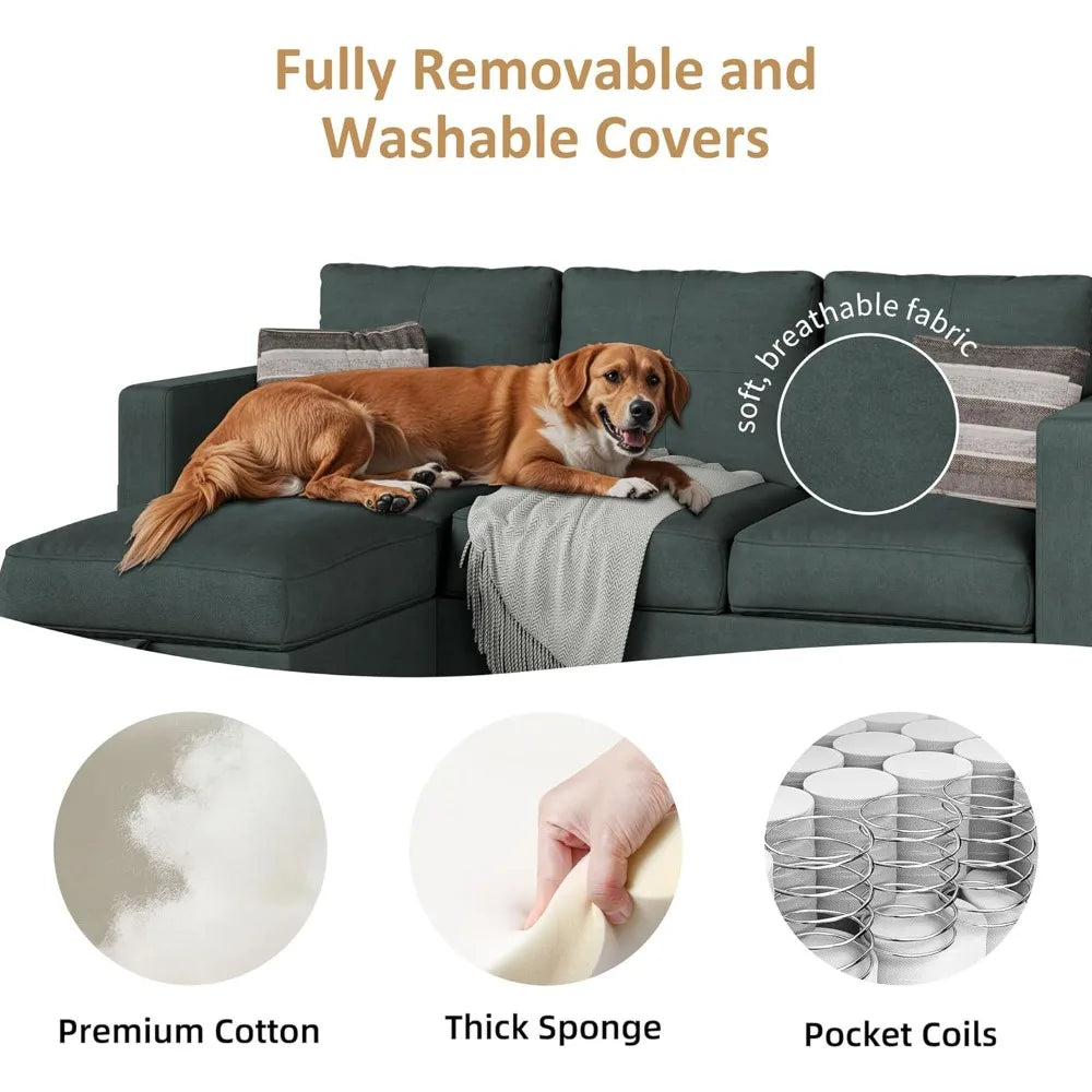 L Shaped Convertible Sectional Sofa With Reversible Storage Ottoman