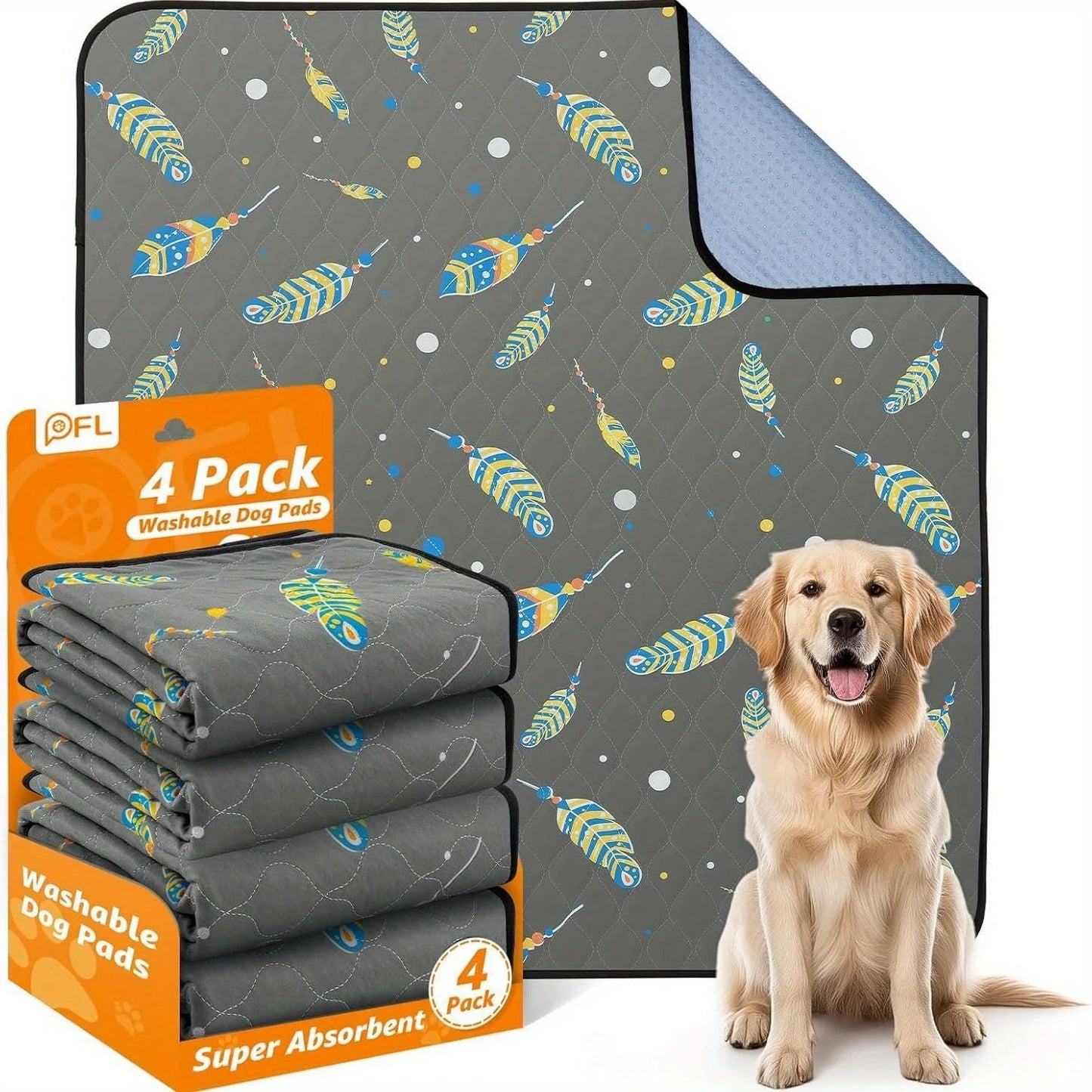 4/2 Pack Washable Dog Pee Pads Ultra Absorbent Leak Proof