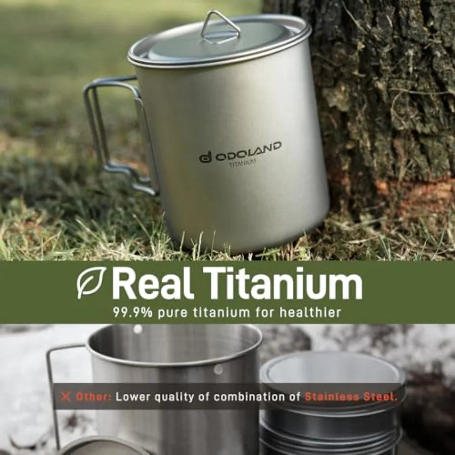 Titanium Camping Cookware Pot With Lid And Spork For Lightweight Backpacking