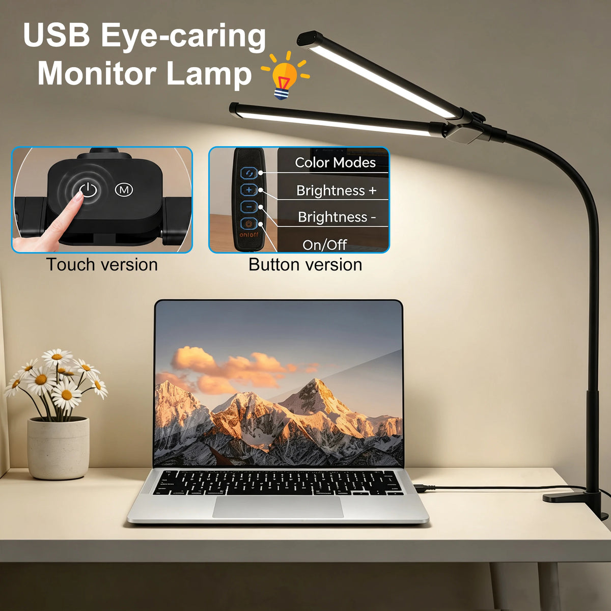 DUMILOO Dual LED Desk Lamp Clip On Dimmable Reading Light