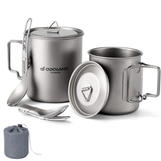 Titanium Camping Cookware Pot With Lid And Spork For Lightweight Backpacking