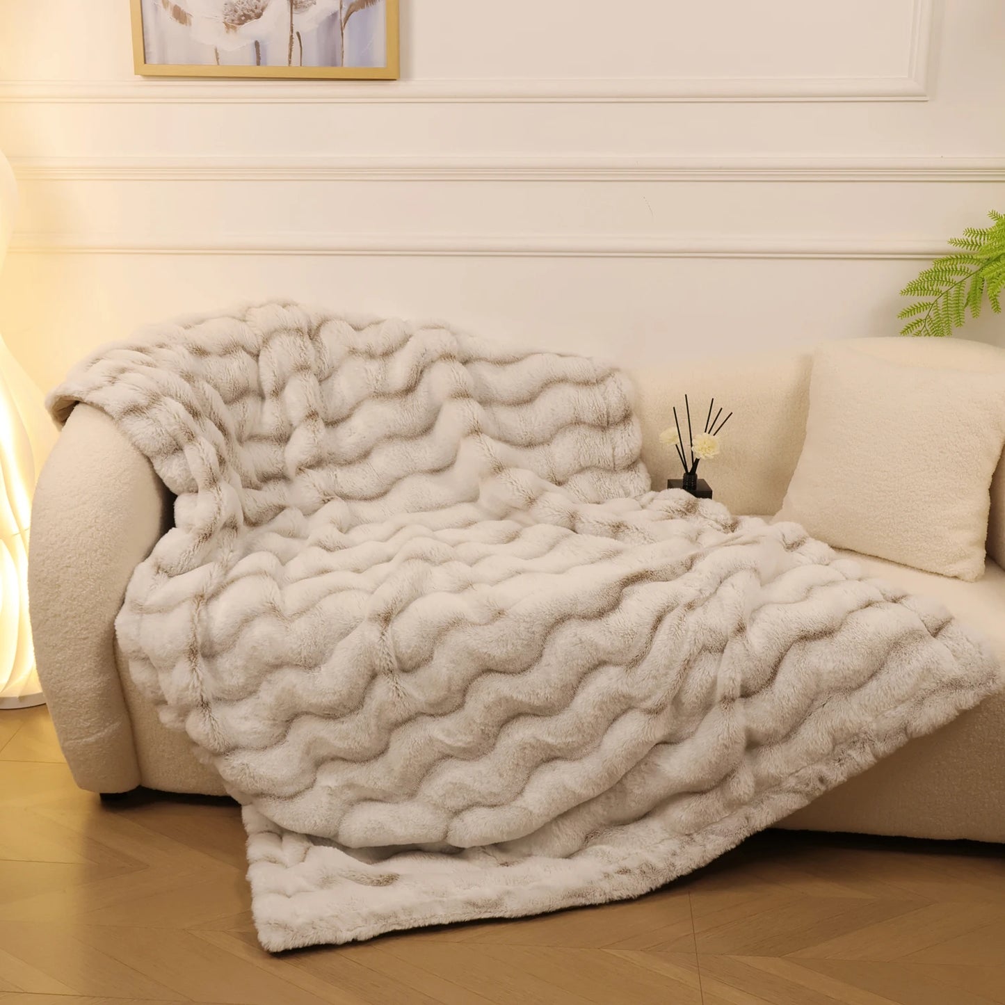 Rosekind Faux Rabbit Fleece Throw Blanket Reversible Plush