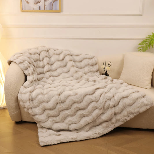 Rosekind Faux Rabbit Fleece Throw Blanket Reversible Plush