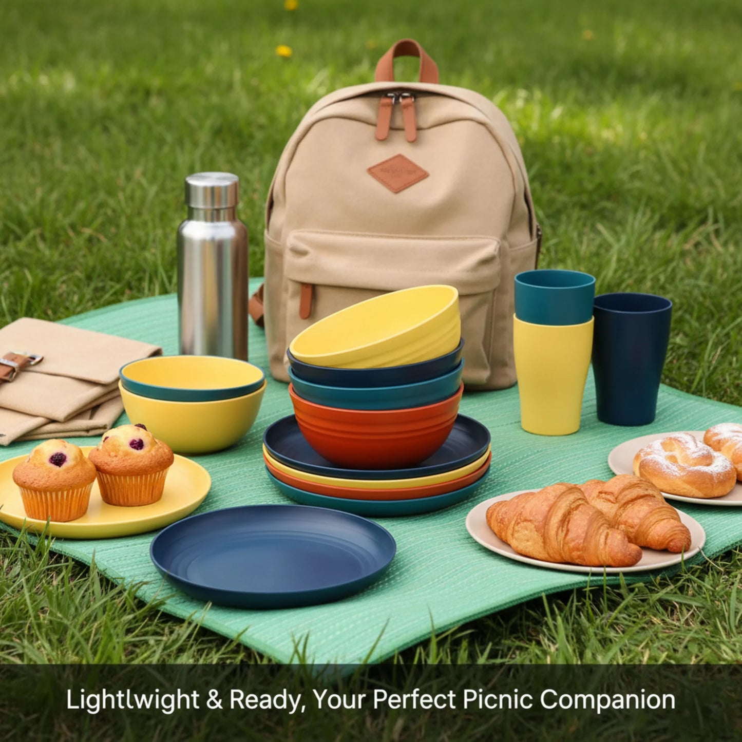Wheat Straw Dinnerware Set Service For 8 BPA Free Unbreakable