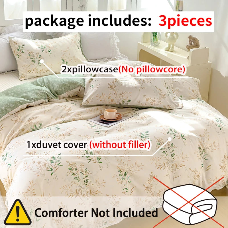 Tea Themed Plant Print Quilt Cover Set All Seasons Three Piece Ultra Soft