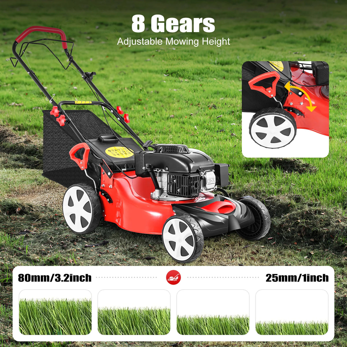 Cncest 140cc Self Propelled Gas Powered Lawn Mower With Bag