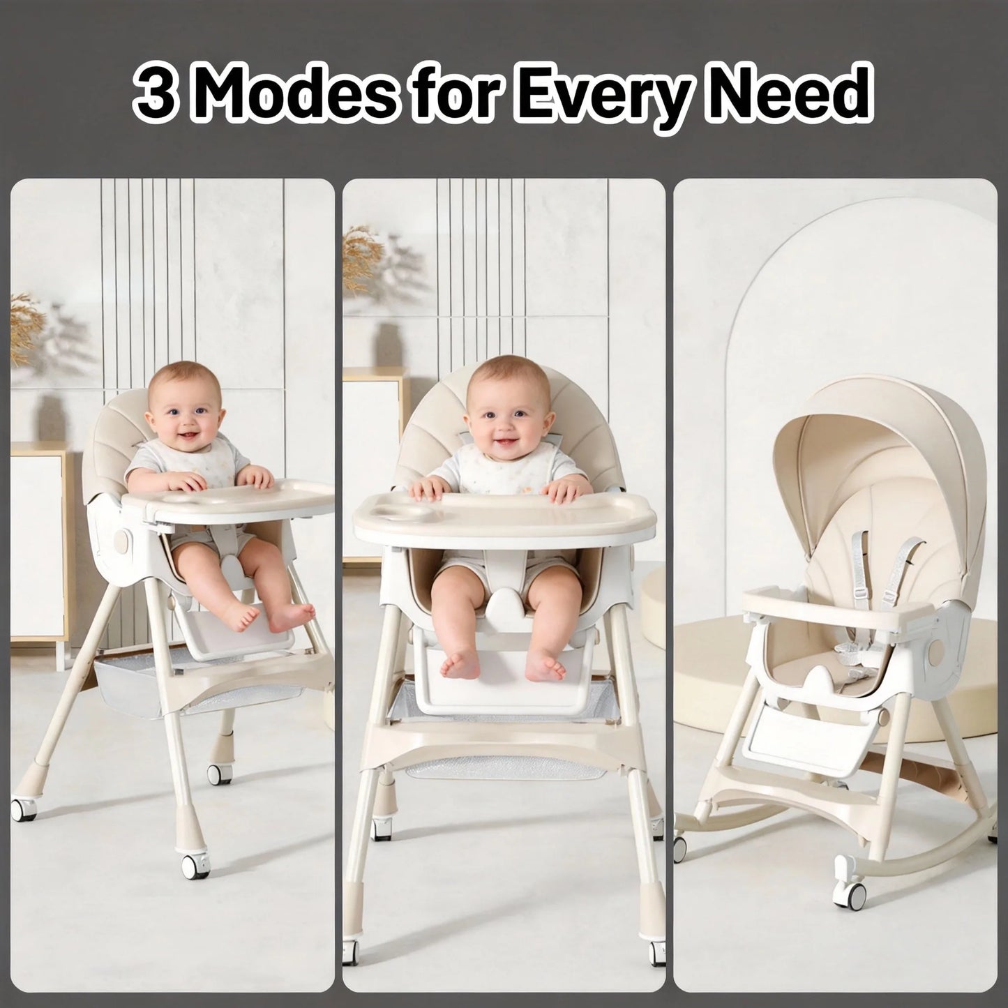 Multifunctional Foldable Kids High Chair by-6-in-1 Design with Adjustable Height, Reclining Backrest, 3-Position Tray, 5-Point Safety Harness & Removable Cushion for Home, Travel & Outdoor