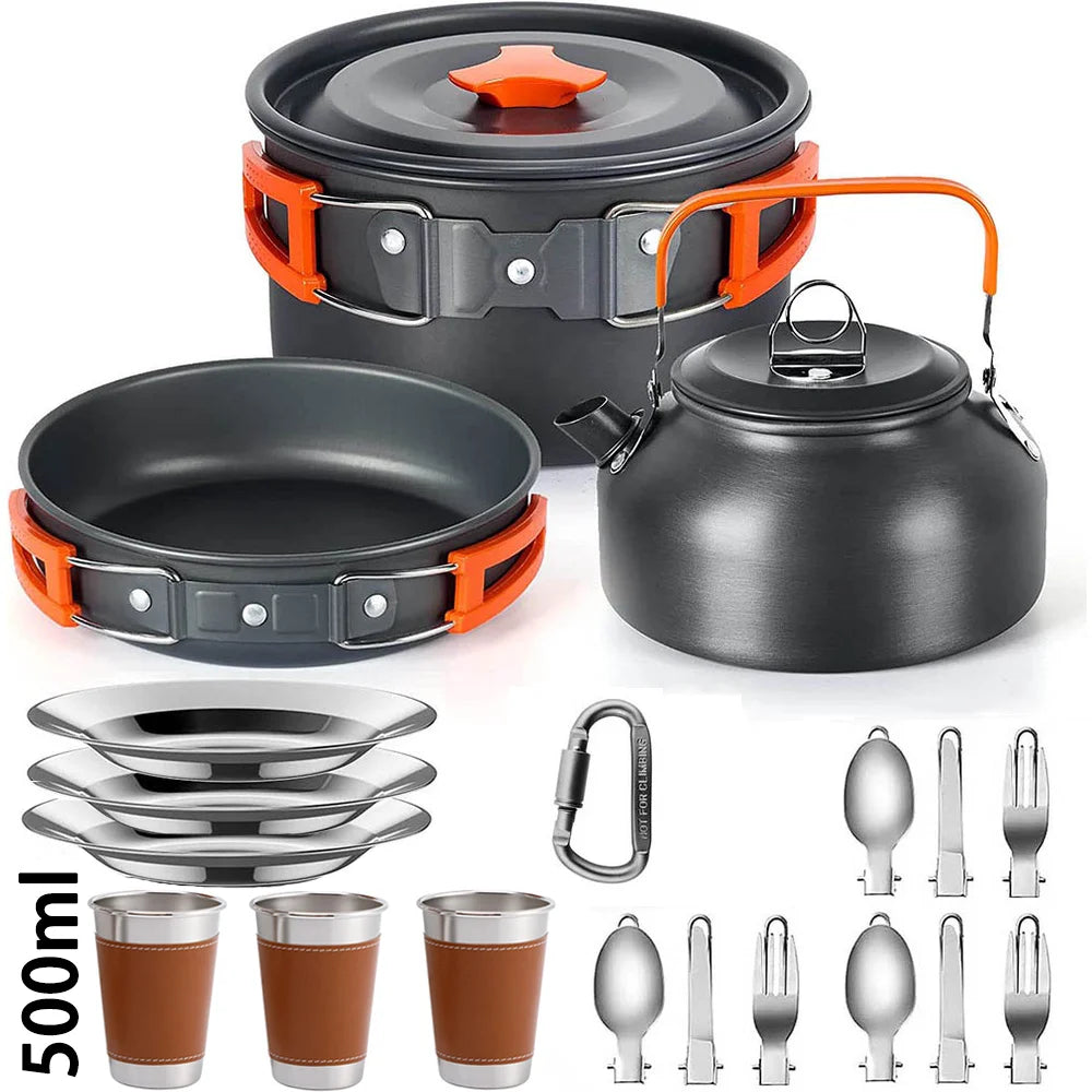 LISM Camping Cookware Set Teapot For 2-3 People Nonstick Pots