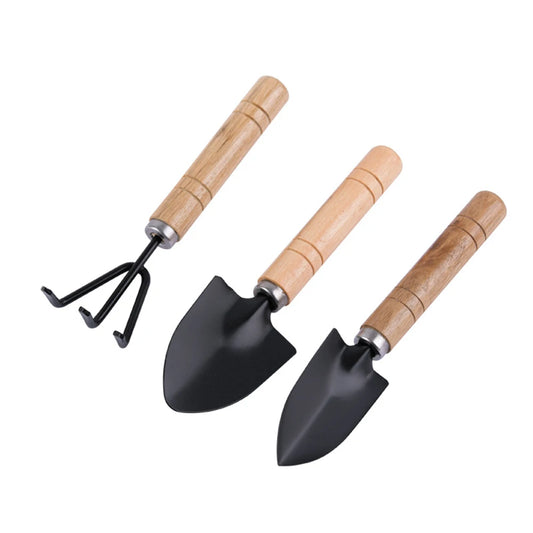 Alloet 3 Piece Garden Shovel Rake Spade Set Wooden Handles
