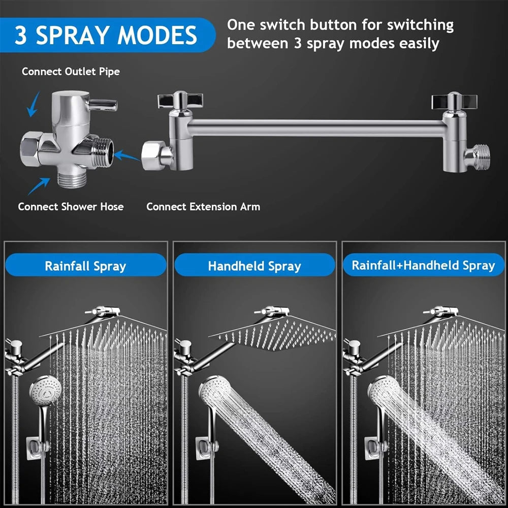Quyanre High Pressure Rain Shower Head Kit With Handheld Spray