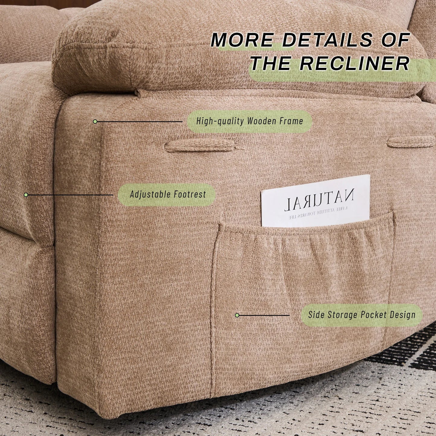 GIFTFIT Rocking Recliner Chair, Modern Glider Recliner Chair, Chenille Fabric Upholstery Recliner, Manual Reclining Sofa Chair for Living Room, Office, Apartment
