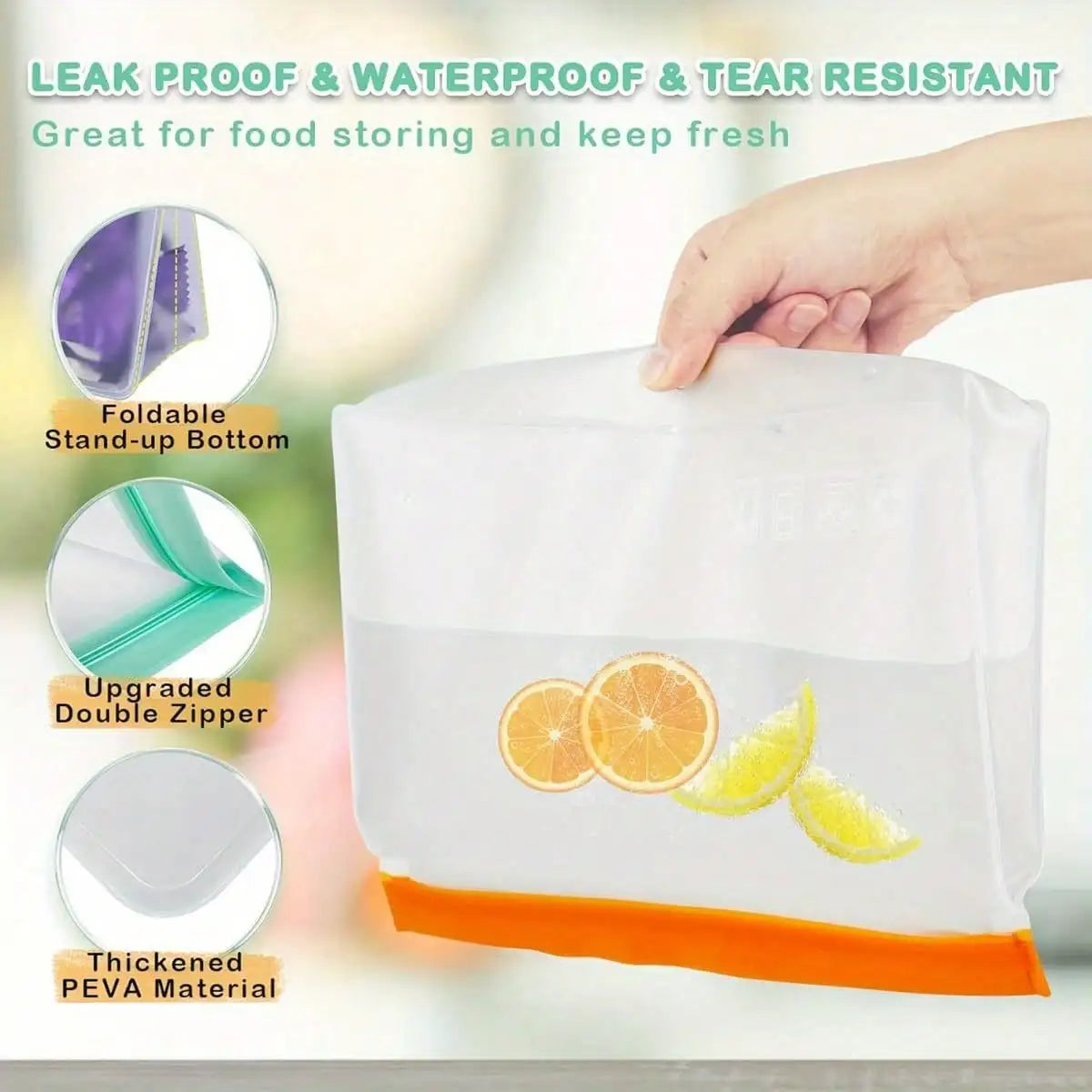 Reusable Freezer Bags 15 Pack Leakproof Stand Up Food Storage