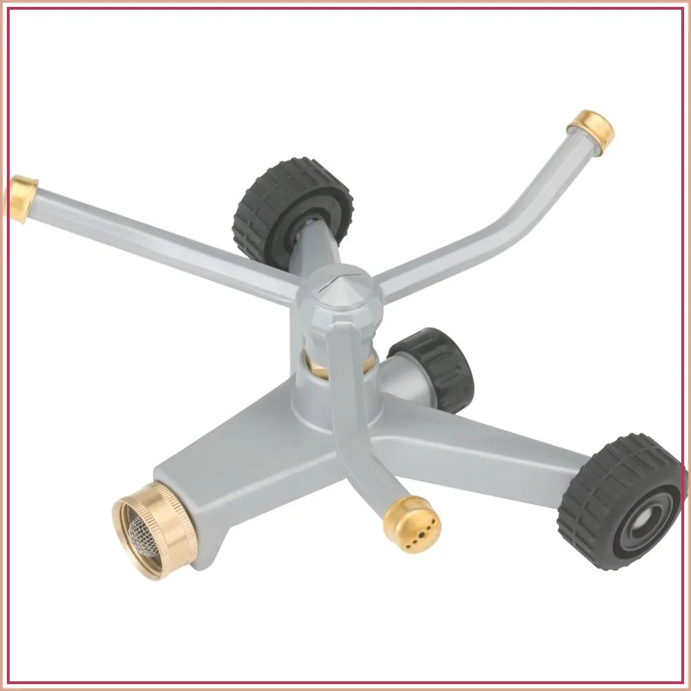 Heavy Duty 692 Sq Ft Spinning Sprinkler with Wheeled Base, 360° Coverage for Flower Beds & Gardens