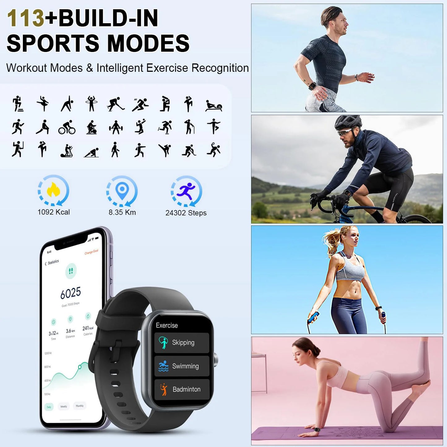 Nerunsa Smart Watch Fitness Tracker With Sleep Monitor IP68 Waterproof
