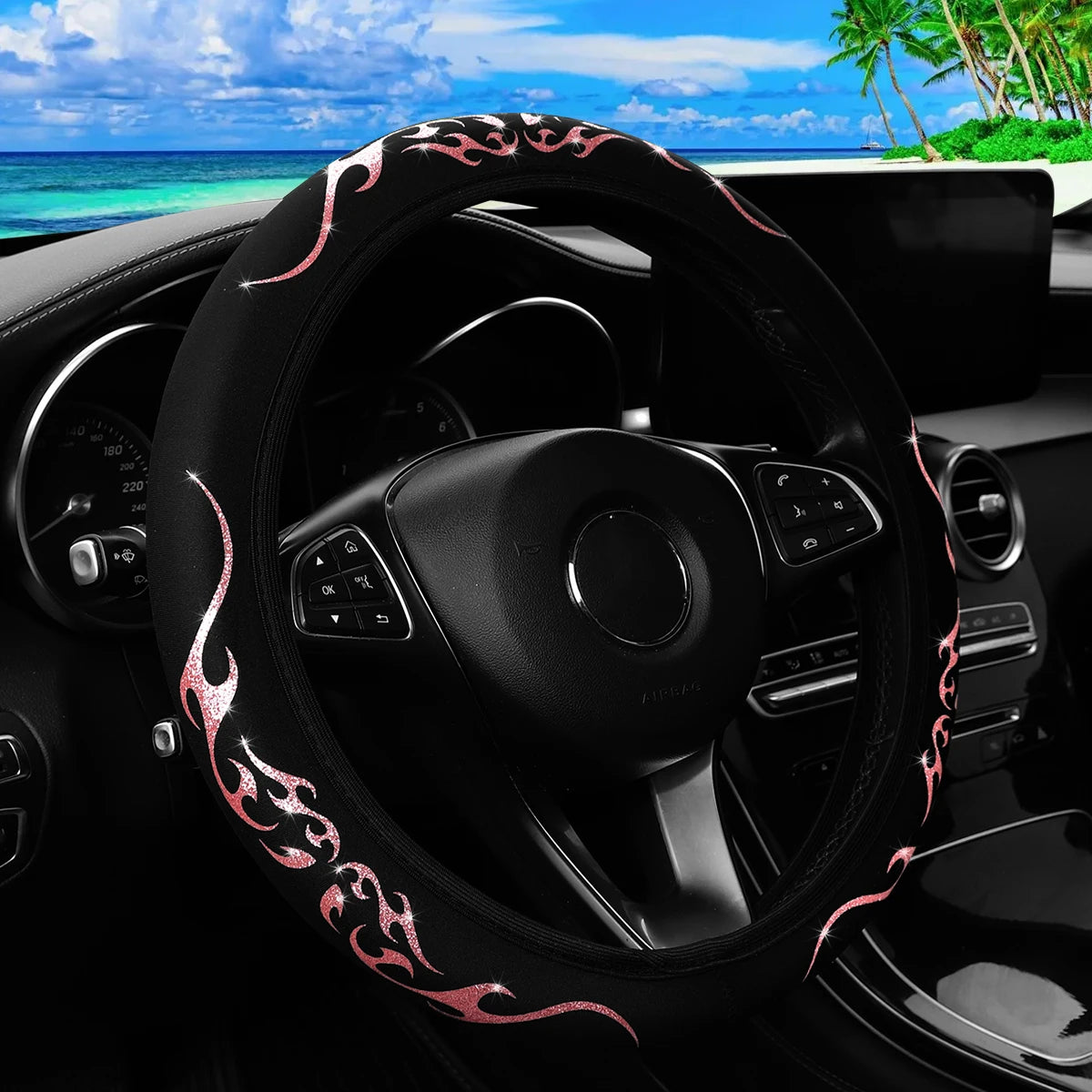 Meikaxiu Bling Bling Flame Totem Fabric Steering Wheel Cover