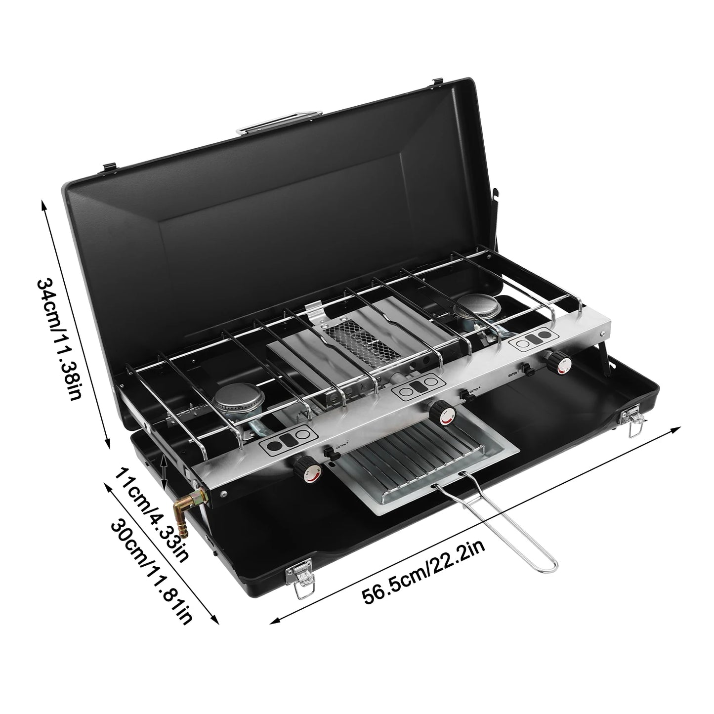 NONED 3-Burner Propane Portable Camping Stove With Griddle
