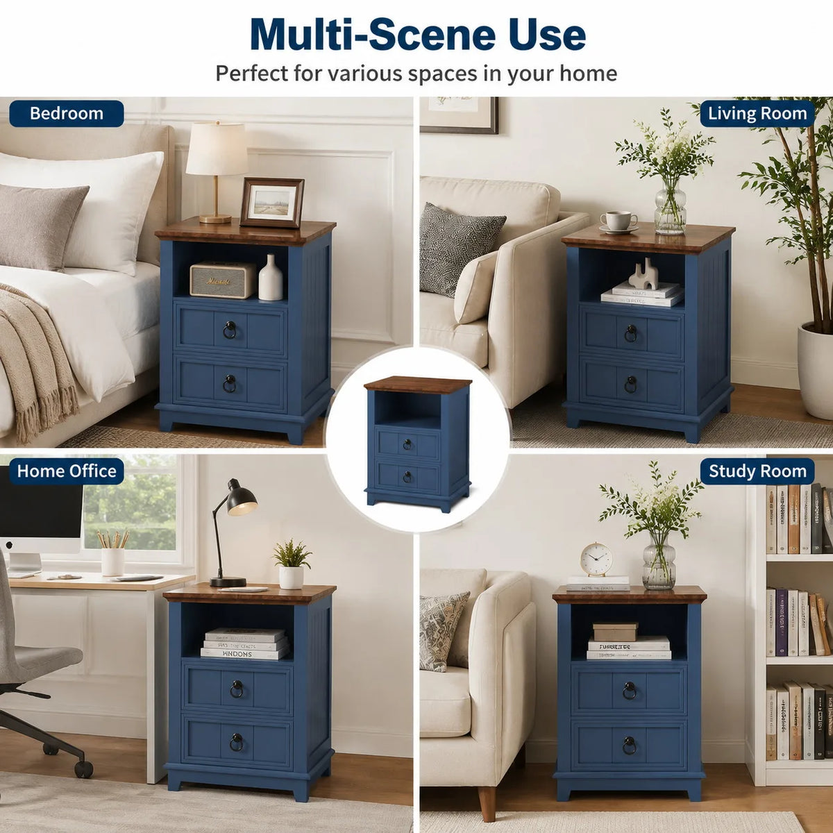 Modern Wood Nightstand With USB Charging And Storage Shelf