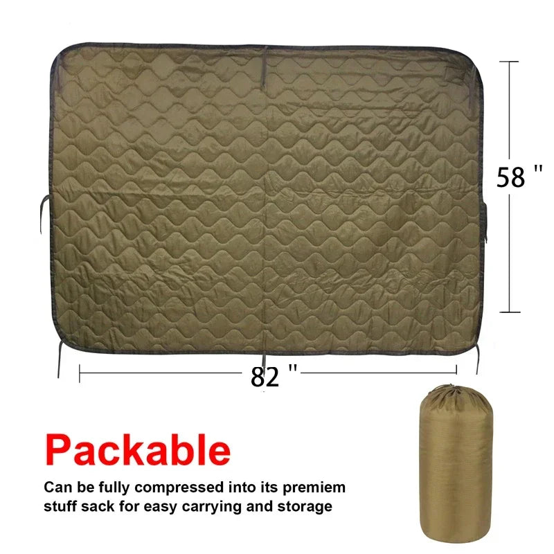 Tactical Army Poncho Liner Woobie Quilted Blanket for Camping and Hunting