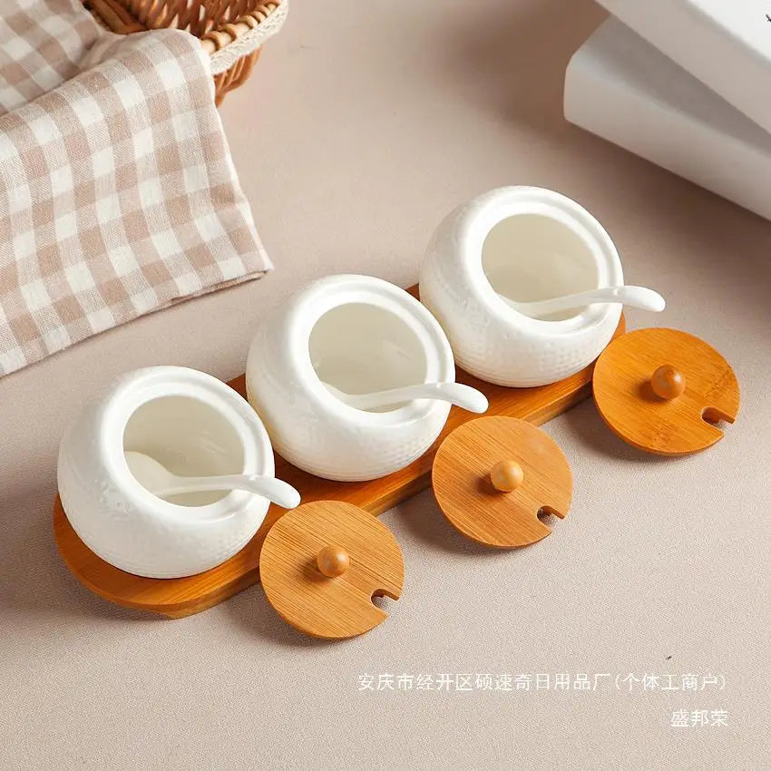 Ceramic Seasoning Box Set With Lid For Kitchen Storage