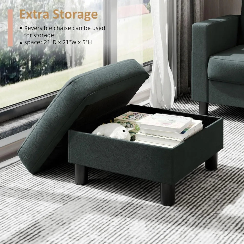 L Shaped Convertible Sectional Sofa With Reversible Storage Ottoman