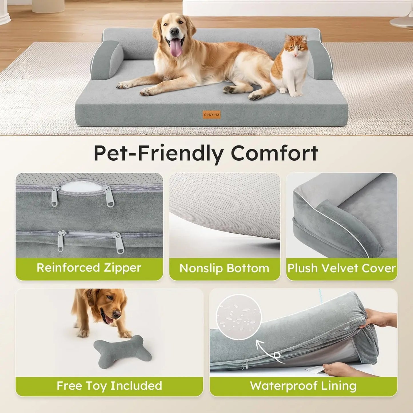 Orthopedic Dog Bed with Cooling Memory Foam and Washable Cover Nonslip Bottom