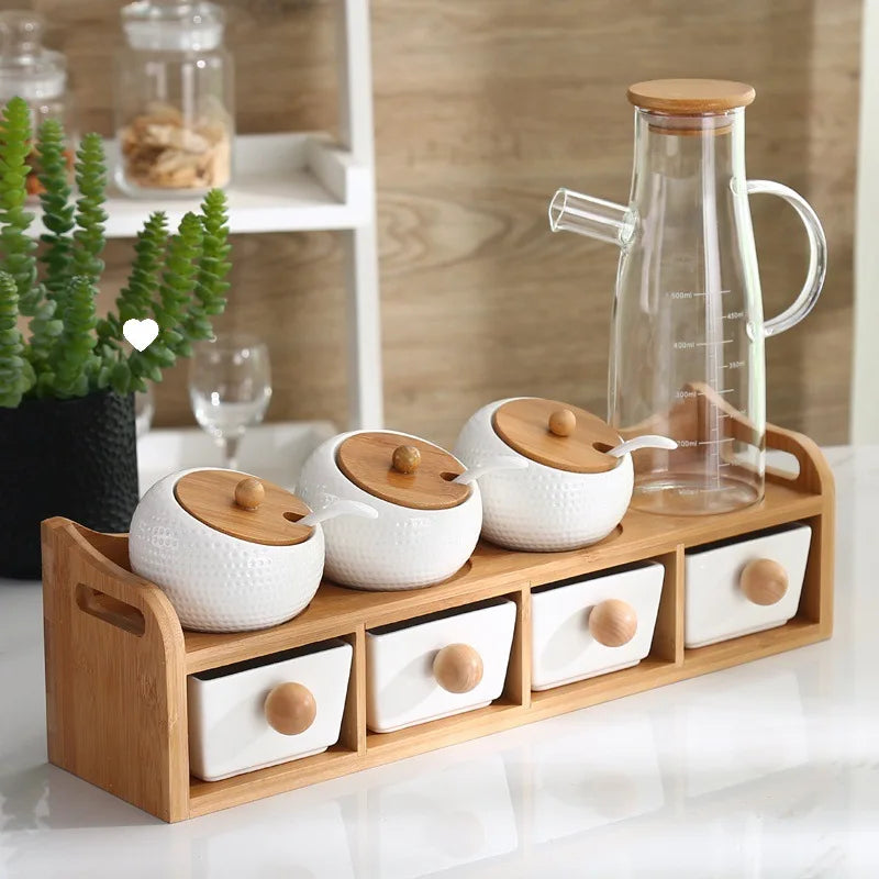 Ceramic Seasoning Box Set With Lid For Kitchen Storage