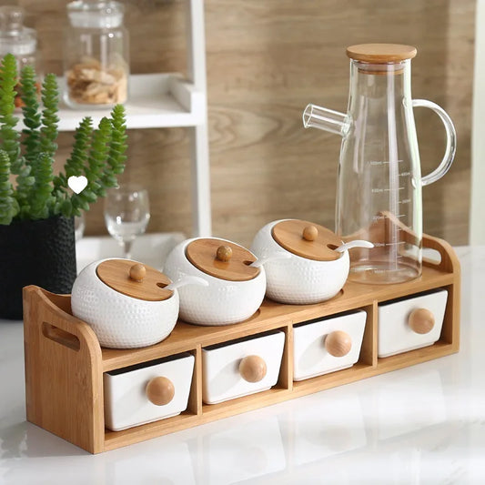 Ceramic Seasoning Box Set With Lid For Kitchen Storage
