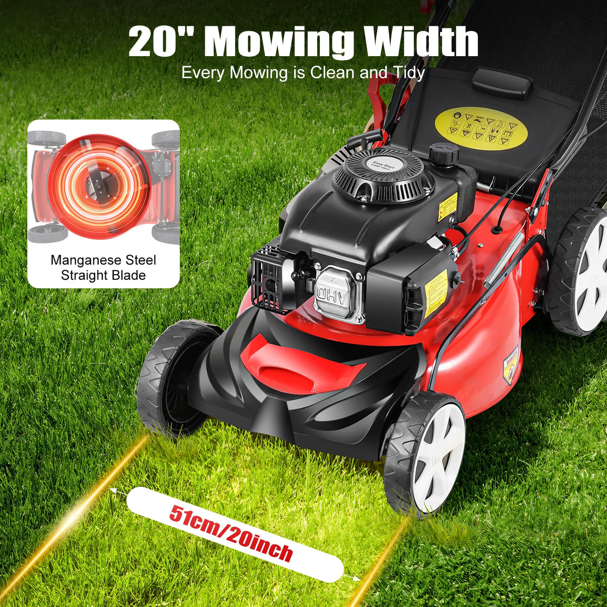 Cncest 140cc Self Propelled Gas Powered Lawn Mower With Bag