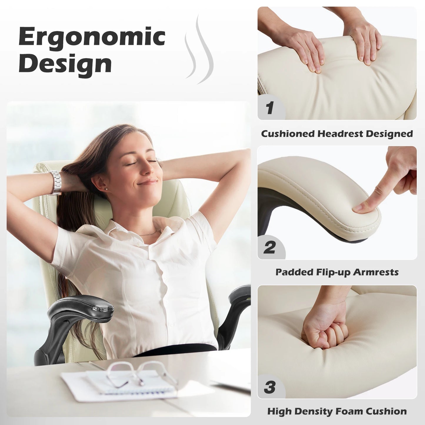JHK Ergonomic Office Chair With Flip Up Armrests For Comfort