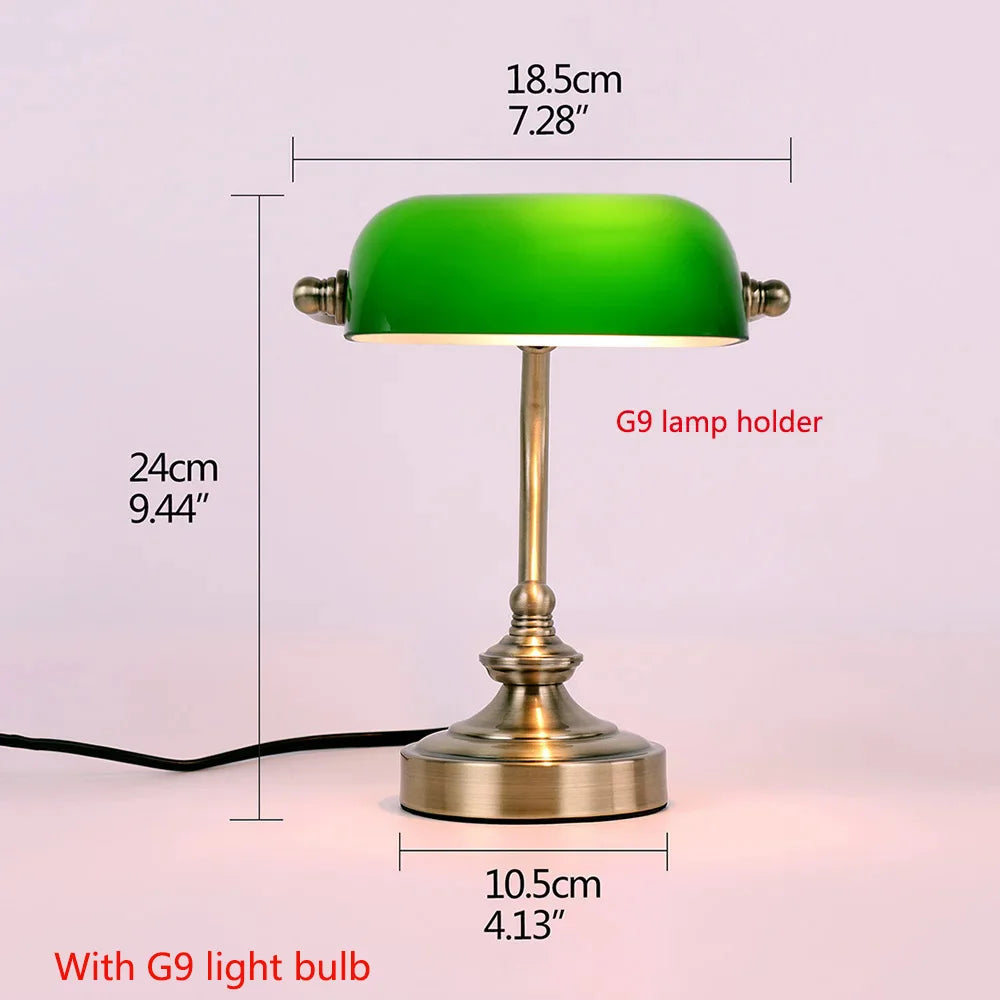 Elegant Iron And Glass Banker Table Lamp For Bedrooms