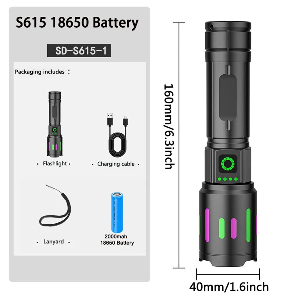 S615 Rechargeable Zoomable LED Flashlight for Outdoor Camping Hiking