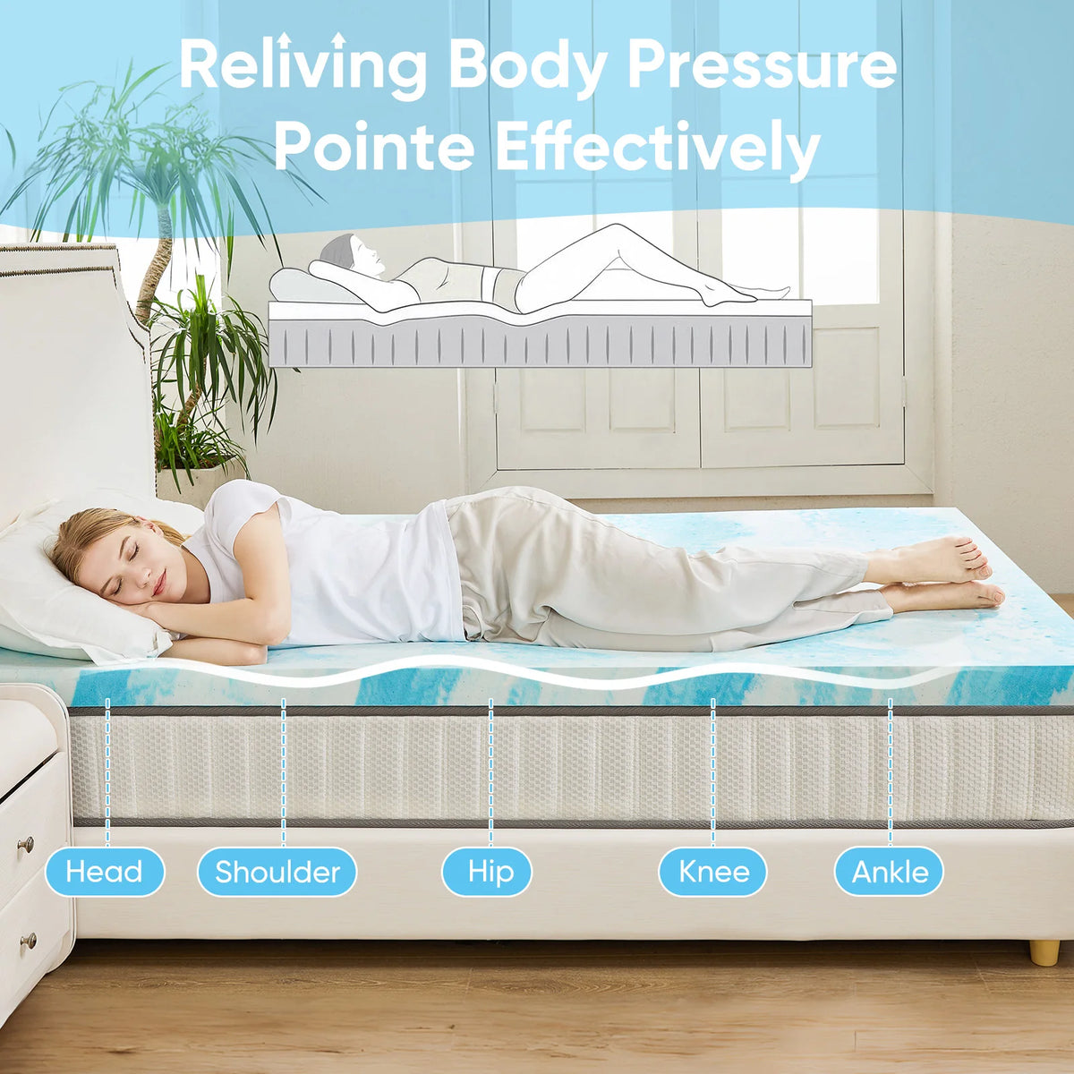 JHK Gel Memory Foam Mattress Topper With Breathable Design