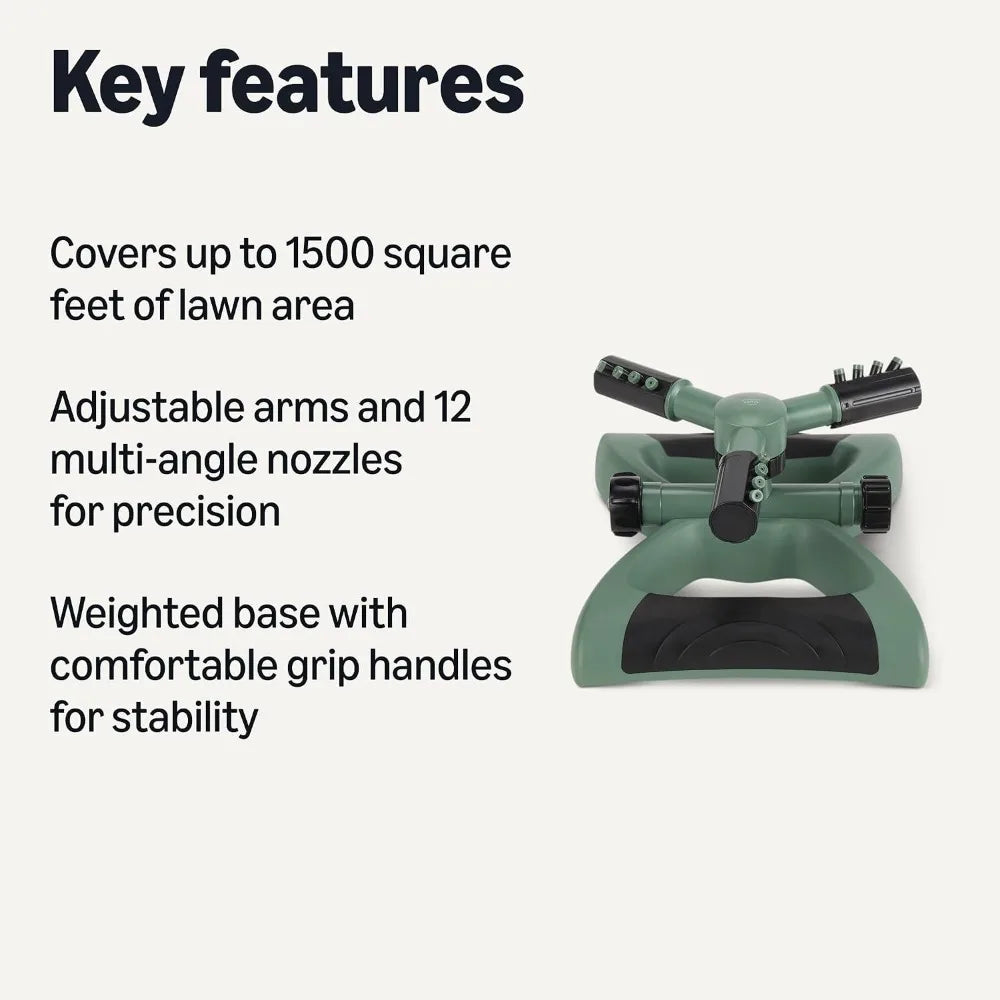 Rotating Lawn Sprinkler with Adjustable Arms, 1500 sq ft Coverage, Black