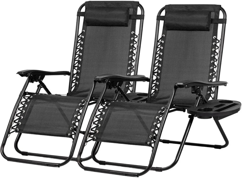 Set of 2 Adjustable Zero Gravity Patio Chairs with Pillow and Cup Holder