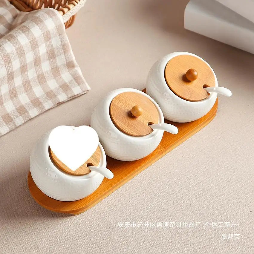Ceramic Seasoning Box Set With Lid For Kitchen Storage