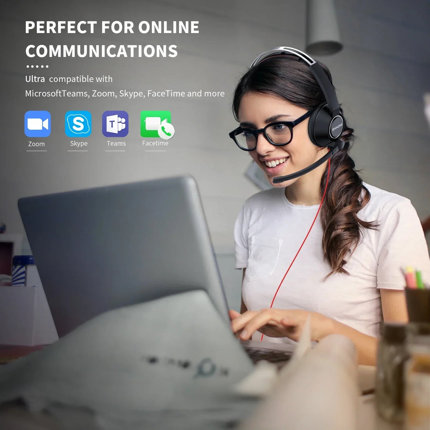 BINNUNE Wired Headset With Noise Cancelling Mic For PC Zoom