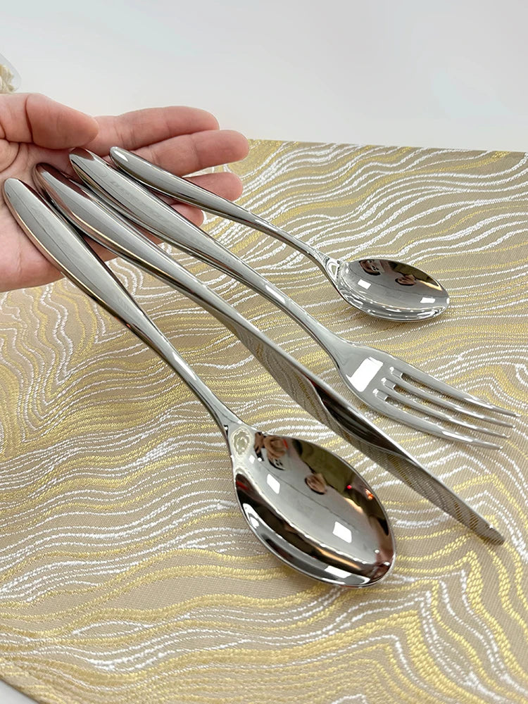 NONEDinnerware Stainless Steel Flatware Set Mirror Polished Heavy Duty
