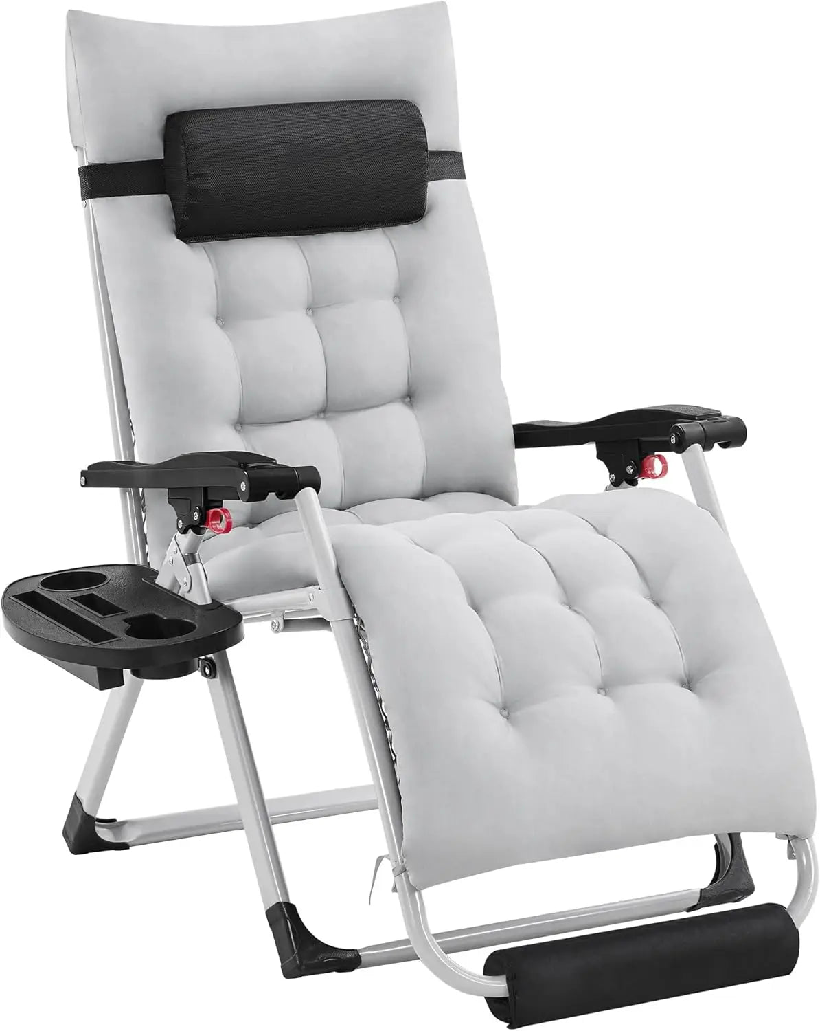 26"Zero Gravity Chair Folding Recliner with Removable Pad Headrest Cup Holder Tray Indoor Outdoor