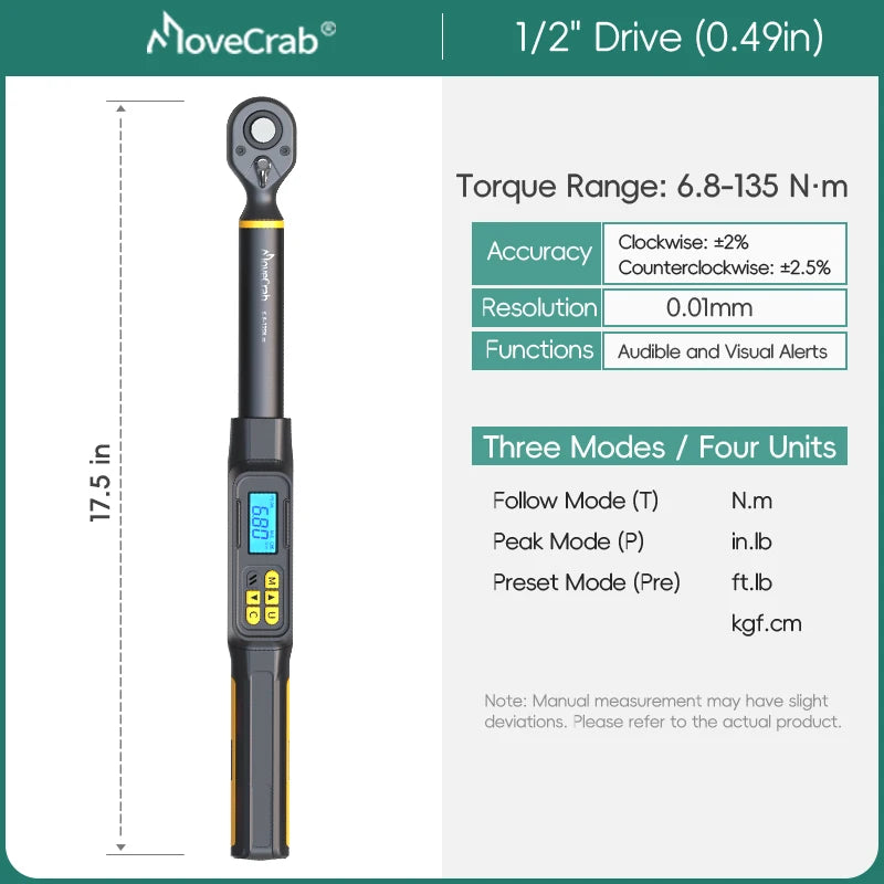 MoveCrab Digital Torque Wrench 340 Nm Preset LED Alerts