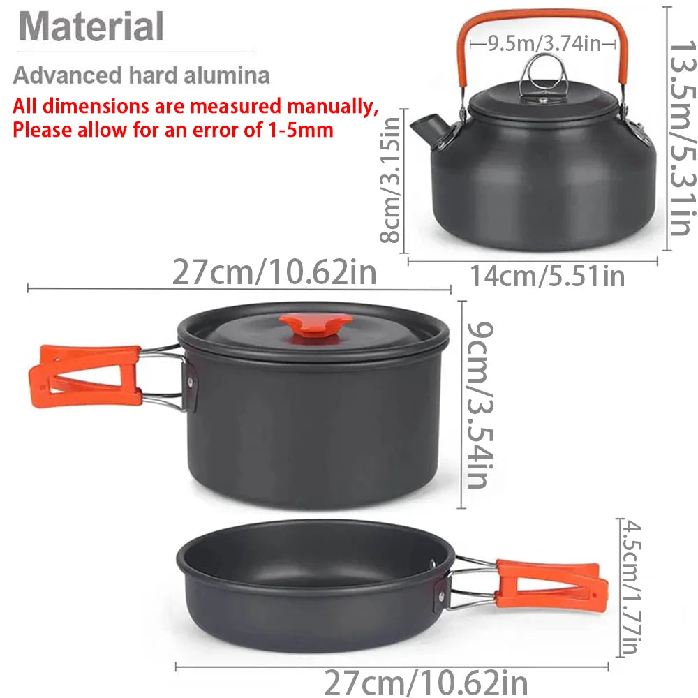 LISM Camping Cookware Set Teapot For 2-3 People Nonstick Pots