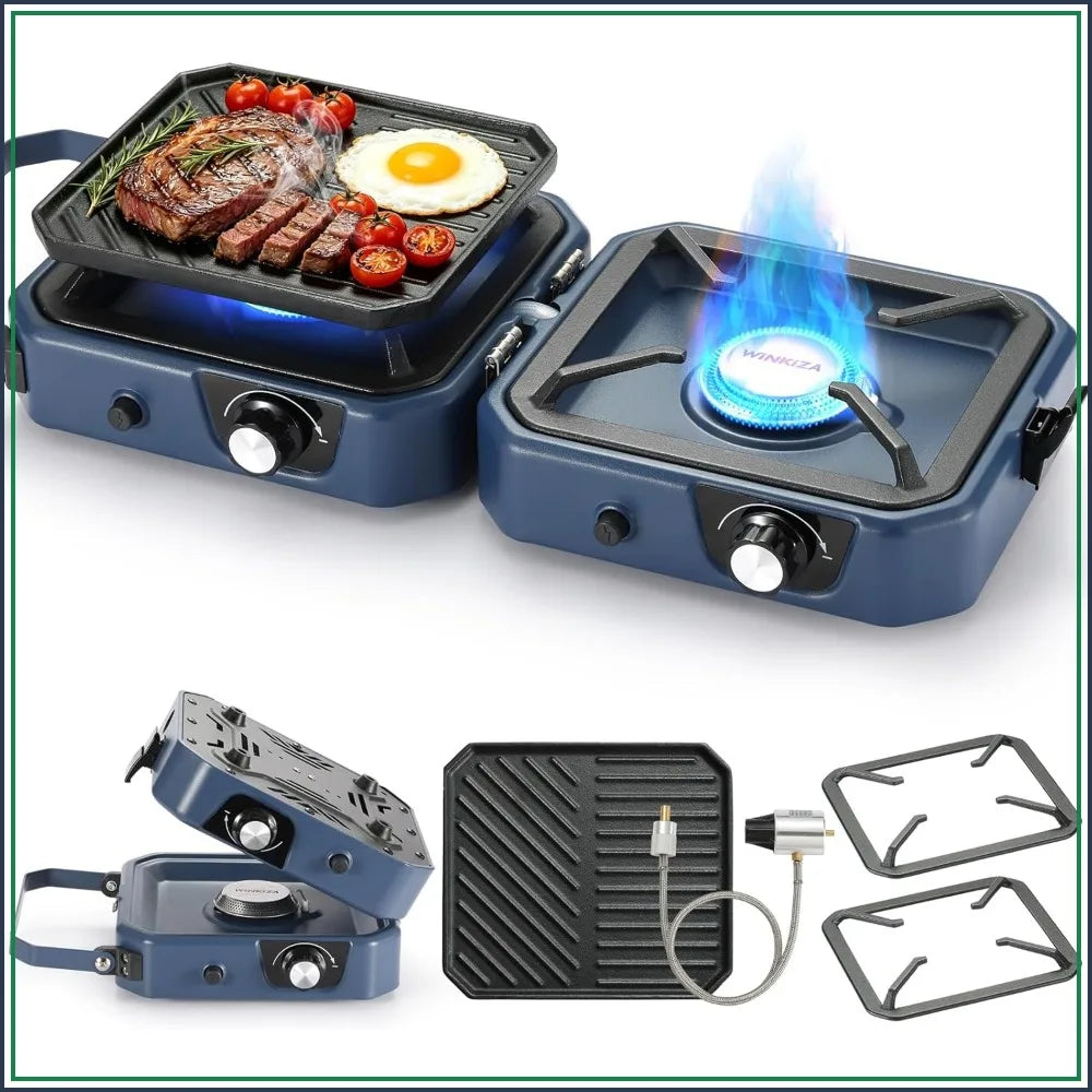 304 Stainless Steel 2 Burner Propane Camping Stove With Griddle