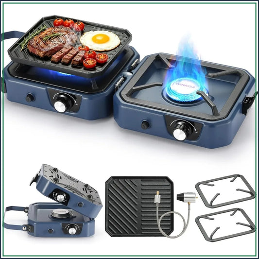 304 Stainless Steel 2 Burner Propane Camping Stove With Griddle