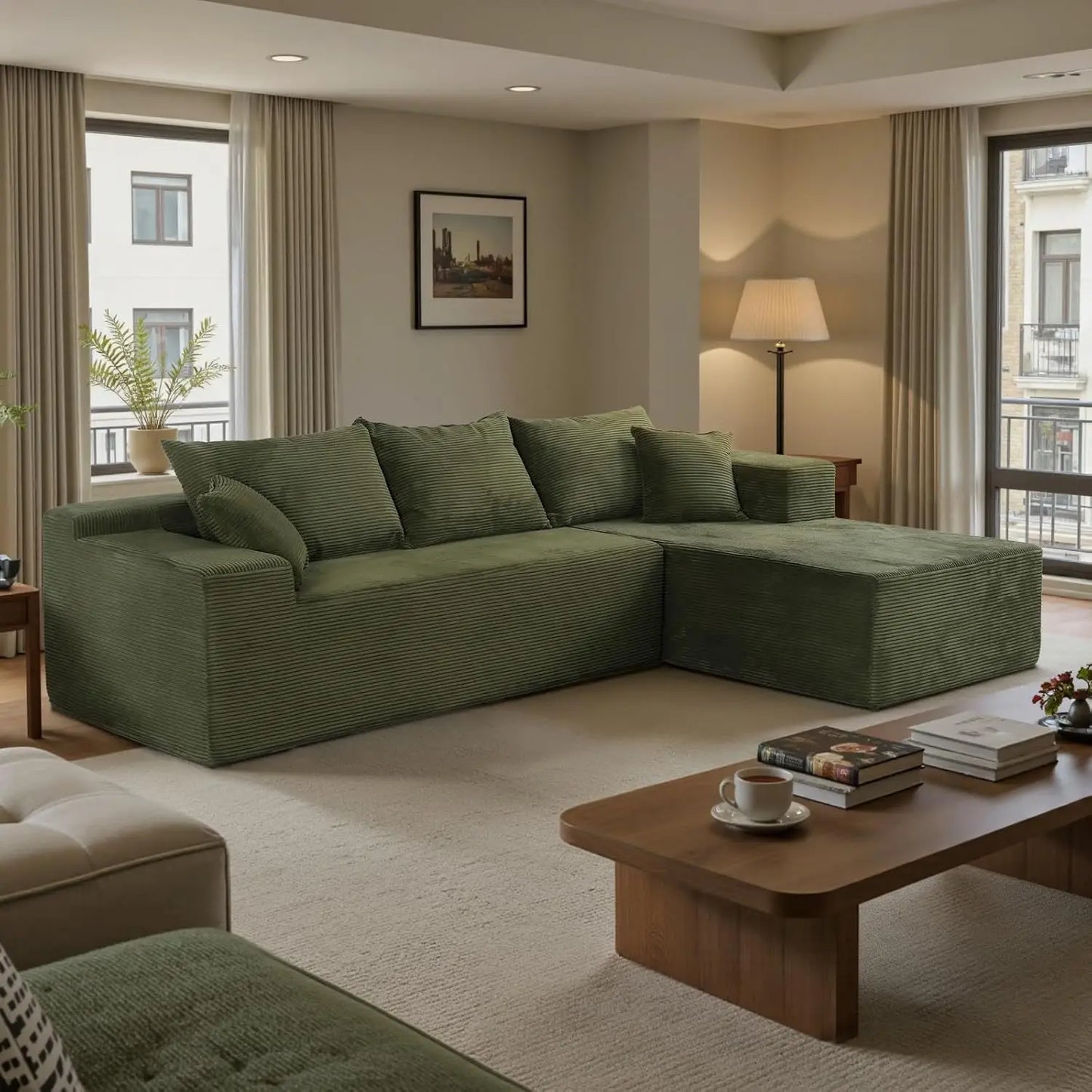 L Shape Sectional Sofa With Chaise Deep Seat Velvet