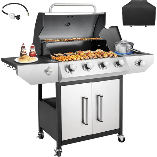 Propane Gas BBQ Grill With Side Burner And Enamel Grates